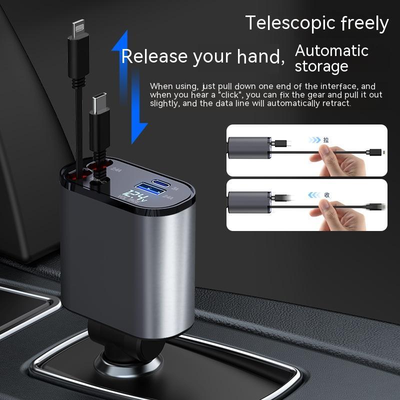 شاحن سيارة معدني 100 وات سريع الشحن ولاعة سجائر السيارة ومحول USB وTYPE-C